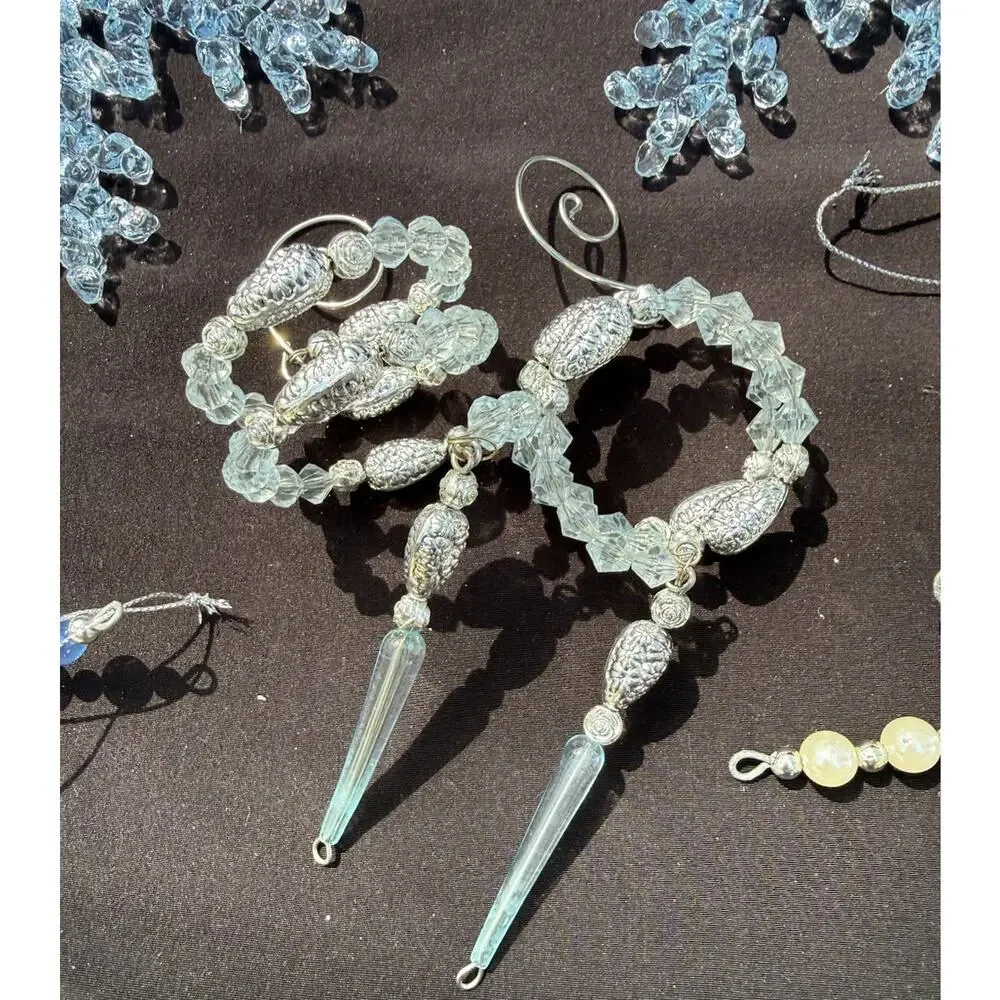 Beautiful Ice Blue Christmas Ornament Lot Snowflakes Bows & More! S1